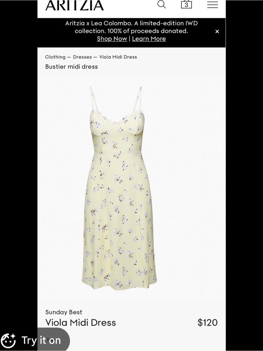 Aritzia pale yellow floral bustier midi dress